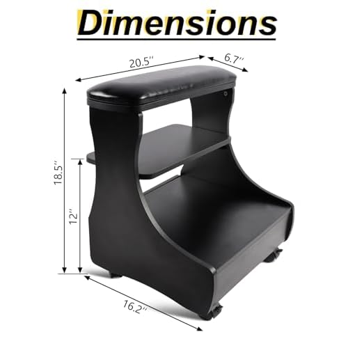 Kalolary Pedicure Foot Rest, Manicure Foot Rest with Wheels PU Leather Home Beauty Footrest Pedicure Foot Stool Stand for Home Salon Use(Black)