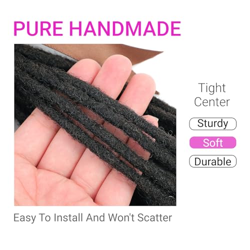 0.2 cm Width 10 Inch 100 Strands Human Hair Loc Extensions, Natural Black 100% Full Handmade Permanent Real Human Hair Dreadlock Extensions for Women/Men/Kids Can Be Dyed Bleached Curled Twisted
