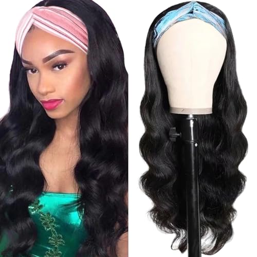 Headband Body Wave Human Hair Wig 28 Inch - None Lace Front, Machine Made, 150% Density for Black Women - Natural Color