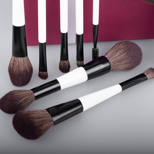 Portable Makeup Brush Set 8pcs Dual Kabuki Powder Concealers Eye shadows Blush Eyeliner Eyebrow Contour Eye blending Brushes (8IN16 brush set with cleaner &Sponge &b)