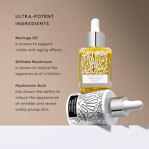 Naked & Thriving Limited Edition Day Set | Protect Antioxidant Day Serum (30 mL) + Prevent Anti-Aging Face Oil (35 mL) with Hyaluronic Acid, Moringa and Rosehip Oil | 65 mL/2.18 fl oz (Set of 2)