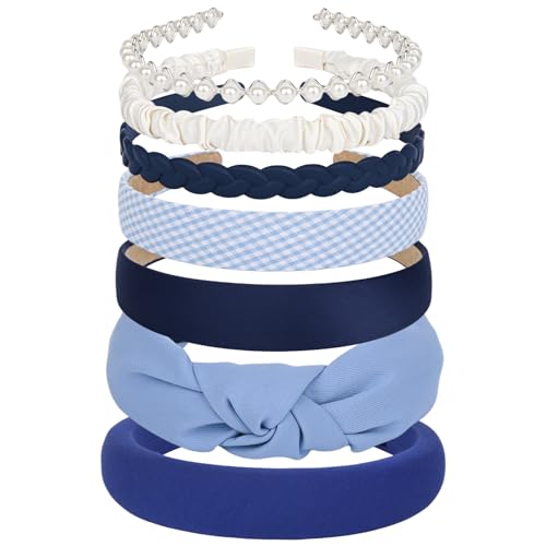 LYroo Headbands for Women Girls Blue Cute Knotted Headband Head Bands for Women's Hair Non Slip Trendy Thick or Thin Headbands Fashion Hair Accessories£¨7PCS£©