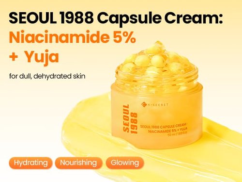 K-SECRET SEOUL 1988 Niacinamide Capsule Cream – Hydrating Face Moisturizer with 5% Niacinamide and Yuja | Vitamin C Capsule Cream for Dark Spots, Uneven Skin Tone | Korean Skincare, 50ml / 1.69 fl oz