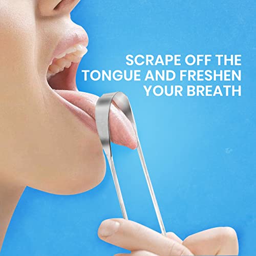Tongue Scraper for Adults by HOKIN (2Pcs Oral Care Pack) Stainless Steel Tongue Cleaners Reduce Bad Breath 100% Metal Tough Scrapers Men and Women Hygiene Product