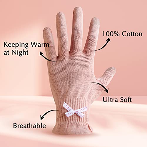 Evridwear Moisturizing Gloves for Sleeping, Cotton Gloves with Touchscreen Fingers for Dry Hands, Eczema Gloves Overnight UV Protection Gloves for Women(6 Pair S/M, Feather Weight Pink Color)