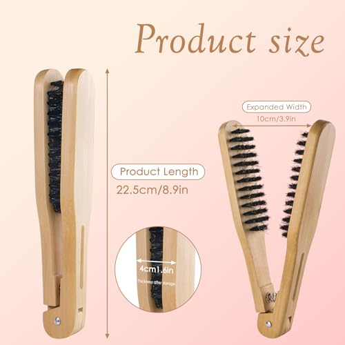 Double Sided Bristle Hair Brush, Clamp Hair Brush Use for Smoothing and Straight Hair Styles, Wooden Hair Straightening Brush