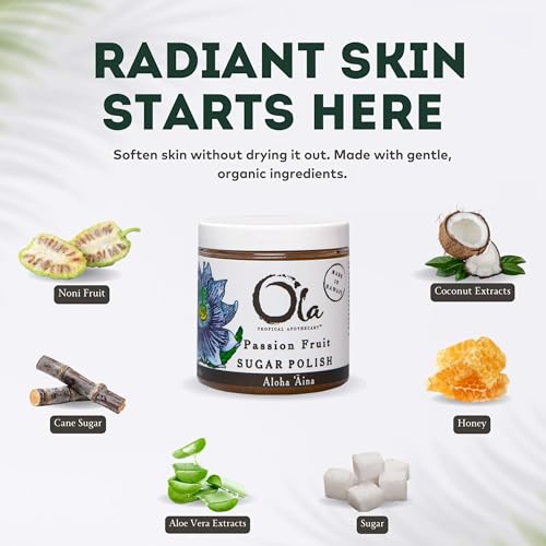 Ola Tropical Apothecary Passion Fruit Sugar Polish with Pure Tropical Oils and Plant Extracts - 11.6 Oz