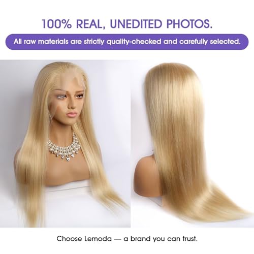 Lemoda Blonde 613 13x6 Straight Lace Frontal Human Hair Wigs 24Inch Outlets Sale 200% Honey Blonde Straight HD Transparent 13x6 Lace Front Wigs Pre Plucked Glueless Wigs