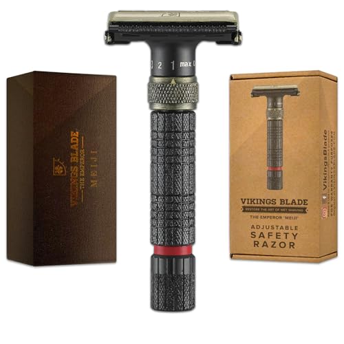 VIKINGS BLADE Adjustable Double Edge Safety Razor + Luxury Case. Smooth, Reusable, Eco-Friendly (The Emperor ¡°Meiji¡±)
