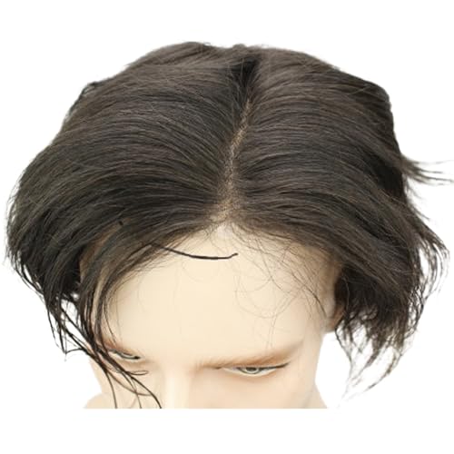 Swiss Full Lace Men's Toupee 100% European Virgin Human Hair 6" Straight Hair 120-130% Medium Density (Natural Black Color)