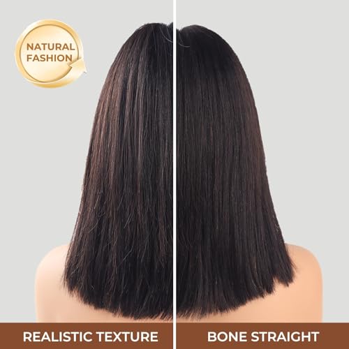 3x1 HD Lace Closure Bob Wig with Bangs Human Hair for Black Women, Realistic Scalp, 100% Raw Human Hair Bob Wig, 180% Density, Glueless Short Bob Wig Human Hair, Natural Black