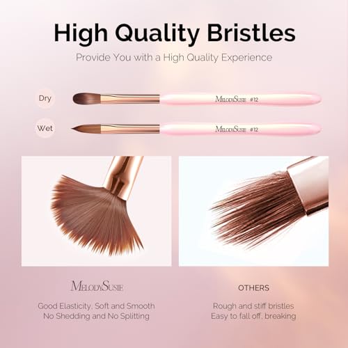 MelodySusie 3Pcs Acrylic Nail Brush Set, Size 8/12/14 for Extension and 3D Carving,DIY Home Salon Manicure Tool, Pink