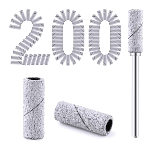 200 Pcs Nail Drill Bits Small Sanding Bands with 3.1mm Mandrel Bit, Mini Sanding Bands Nail File for Acrylic Gel Manicures and Pedicure (Zebra, 180 Grit)