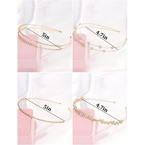 Jaciya Gold Bridal Headband 4 Pieces Rhinestone Headbands Crystal Flower Girl Leaves Crown Head Band Tiara Wedding Hair Accessories