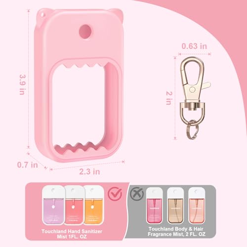 Hand Sanitizer Spray Case for Touchland Silicone Touchland Case Keychain Cute Hand Sanitizer Spray Holder Compatible with Touchland Power Mist Gentle Mist Glow Mist, Pink