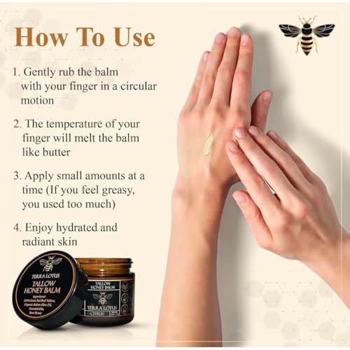 Organic Grass-Fed Beef Tallow Balm with Raw Honey - Moisturizing Cream for Soft, Smooth Skin - Handmade All-Natural Moisturizer (2 Oz, Unscented)