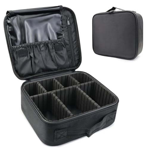 Travel Makeup Bag Makeup Cosmetic Train Case Organizer Portable Storage Bag with Adjustable Dividers for Cosmetics Makeup Brushes Toiletry Jewelry Black
