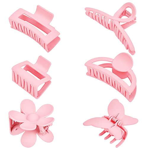 Pink Hair Clips, 6 Pack Cute Hair Clips for Thin Thick Hair 1.85-4.5 Inch Matte Non Slip Jaw Clips Flower Banana Butterfly Claw Clips Hair Accessories for Women and Girls¡¦