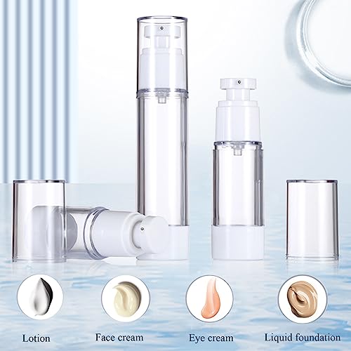Qeuly 3 Pack Airless Pump Bottles 0.5 oz Travel Size Pump Bottle Lotion Container Refillable Cosmetic Pump Dispensers for Foundation Moisturizer Shampoo Toiletry (SN-15)