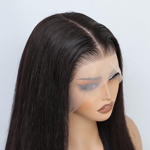 NEWMI 13x6 Lace Front Wigs Human Hair 200 Density Pre Plucked HD Transparent Lace Frontal Human Hair Wigs for Women Glueless Natural Black Straight Wig 26 inch