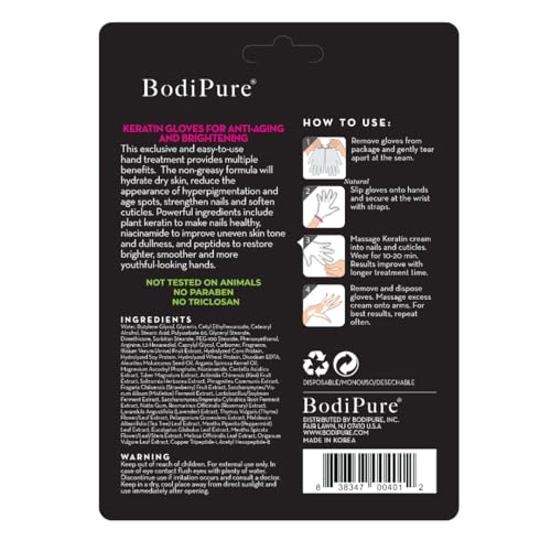 Bodipure Premium Hand Mask Keratin Gloves | Moisturizing Gloves for Dry Hands & Nail-Strengthening & Cuticle Softening | Spa Experience at Home | Chemical Free & For All Skin Types | 12 Pairs