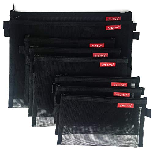 Mesh Cosmetic Bag Mesh Makeup Bag Set Nylon Bag With Zipper Toiletry Beauty Storage Bags Zipper Pouch Cosmetic Organizer Travel Accessories Kit Set Portable Storage, 8 PCS Black A