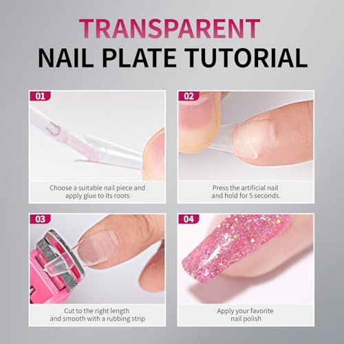 krofaue 600PCS Half Cover Coffin Nail Tips - Acrylic Nail Tips 12 Size Clear False Nails Tips with Box for Nail Salons and Home DIY (Clear)