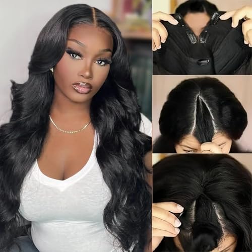 V Part Wigs Body Wave Brazilian Virgin Human Hair Wigs For Black Women Upgrade U Part Glueless Wigs Full Head Clip In Half Wig V Shape Wigs No Leave Out Lace Front Wigs 180% Density 14Inch
