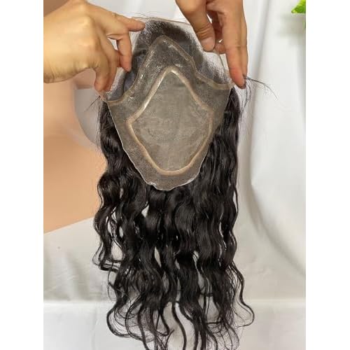 12" Human Hair Toupee Natural Wave 10¡¿8 Inch Hairpieces for Men 100% European Virgin Human Hair Replacement System Hair Topper Pieces for Men Mono Net with PU Around (#natural black color)