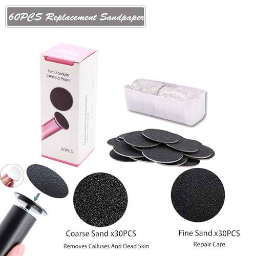 Electric Feet Callus Remover Professional Powerful Foot File Pedicure Grinder Sanders with 60PCS Replacement Sandpaper Discs Heel Scraper for Dead Dry Crack Skin Calluses Speed Adjustable Black