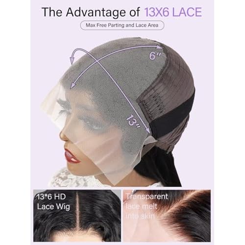 30 Inch 13x6 Deep Wave Lace Front Wigs Human Hair Wig for Women 12A 200% Density HD Lace Front Wigs Human Hair Pre Plucked with Baby Hair Natural Black