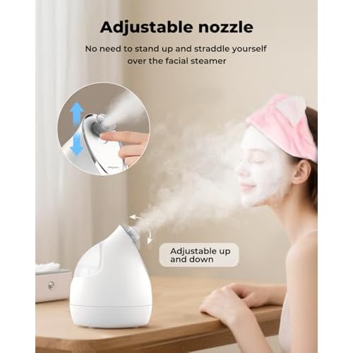 Kingsmile Facial Steamer for Face, 3 in 1 Face Steamer for Facial Deep Cleaning, Compact Nano Steamer - Aromatherapy, Adjustable Nozzle Warm Steam for Home SPA, Face Steamer for Sinuses with Hairband