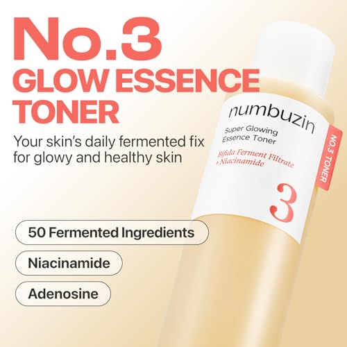 numbuzin No.3 Toner | Super Glowing Essence Toner | Skin Radiance, Zero Pore, Skin Tightening, Skin Texture, Hydration | Fermented Ingredients, Niacinamide, Galactomyces | 6.76 fl. oz.