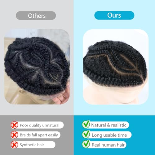 Black Afro Braiding Hair Toupees for Men Stellar Box Braids Afro Toupee for Black Mens 1# Black 6''Human Hair Afro Cornrow Man Unit HD Lace Fake Hair Pieces 4mm Men¡¯s Stitch Braided 8x10''
