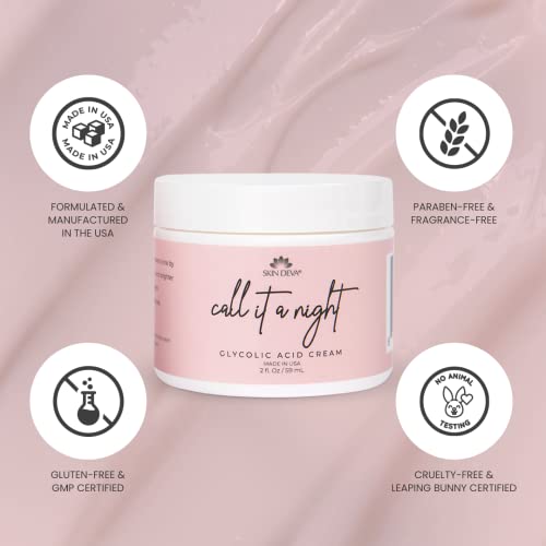 Skin Deva Glycolic Acid Cream Exfoliates Skin During Sleep - Brightens, Corrects Dark Spots & Shadows, Evens Skin Tone, Reduces Pores. Natural Glycolic, Kojic, Salicylic Acid, Niacinamide, Retinol, Arbutin
