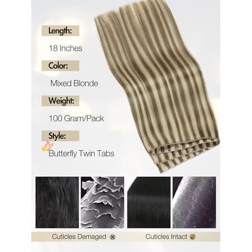 WIGER Genius Hair Extensions Real Human Hair Double Layer Hair Extensions Golden Brown Invisible Scalp-simulated Remy Human Hair With Highlights 100g Glueless Twin Tabs Piano Blonde PU Skin Weft