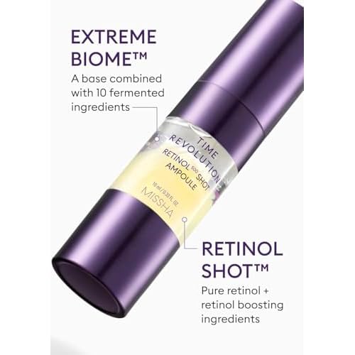 MISSHA Time Revolution Night Repair Retinol Intensive Ampoule 0.33 Fl oz - Advanced Korean Facial Serum for Skin Barrier Strengthening, Improved Elasticity, Radiance, Overnight Moisturization