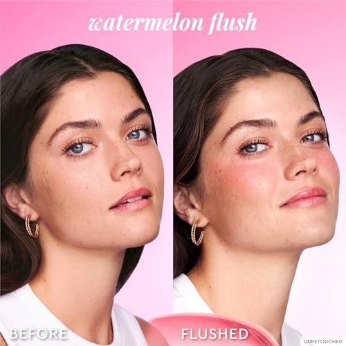 Glow Recipe Niacinamide Dewy Flush Tinted Liquid Blush Serum - Glowy Blush for Cheeks to Smooth, Hydrate & Brighten - Liquid Korean Makeup with Buildable Soft Pink Tint - Watermelon Flush (0.4 oz)