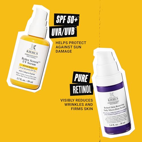 Kiehl's Anti Aging Skincare Set - $108 Value including Lightweight Sunscreen and Anti-Aging Retinol Serum - For Wrinkle Reduction and SPF Protection