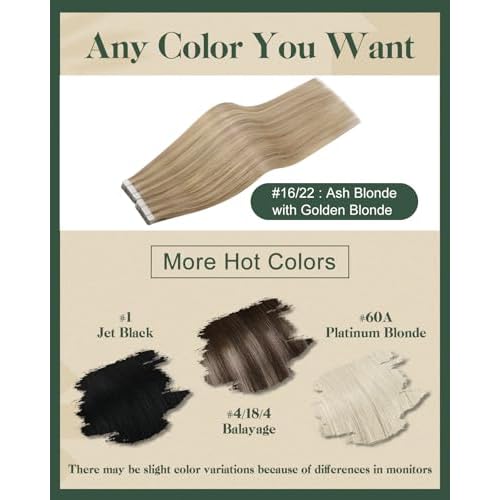 Ugeat Blonde Tape in Extensions Human Hair Highlights Tape in Extensions for Short Dark Ash Blonde with Golden Blonde Straight No Damage to Natural Hair for Wedding 16Inch 20Pcs 50G