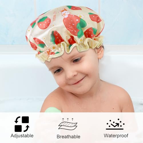 Kids Shower Caps, 2 PCS Waterproof Double Layers Shower Caps Cute Rabbit Bonnets Elastic Band Bonnet Satin and Eva Soft Kids Sleeping Cap Reusable Shower Cap for Kid(Purple + Yellow)