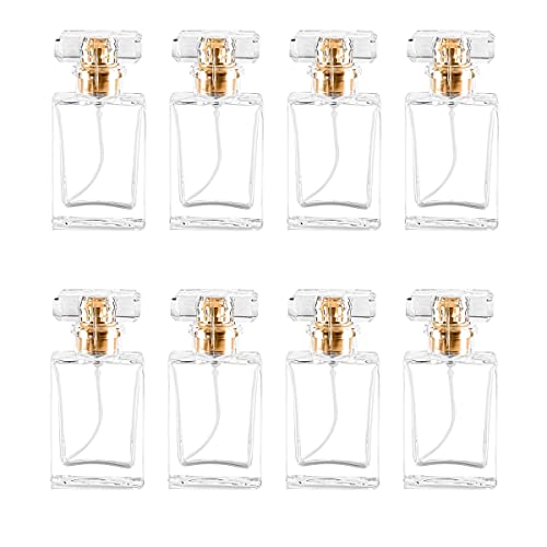 Glass Perfume Bottle Empty Refillable 8Pack Clear Travel Perfume Spray Atomizer Bottle 30ml Perfume Fine Mist Spray Bottle Perfume Bottle Atomizer Container with Spray Applicator (30ml Square, Clear