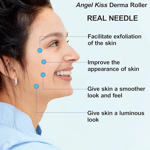 Derma Roller Real Needles - Angel Kiss 0.30mm Microneedling Roller with Case - 192 Stainless Steel Micro Needling Dermal Kit for Face, Scalp, Body - At Home Microdermabrasion Roller for Women Men