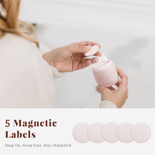 New Travel Toiletry Containers [Ultra Leakproof] TSA-Approved, PLA Hard Shell Jars with 5 Magnetic Labels, Wide Mouth Bottles for Lotion, Cleanser, Shampoo, Conditioner, Pink, 3 Pack, 1OZ