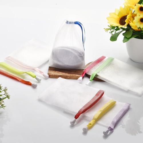 10PCS Mesh Soap Bag, Exfoliating Soap Saver Pouch, Foam Net Soap Saver, Soap Bag Soft for Shower with Drawstring