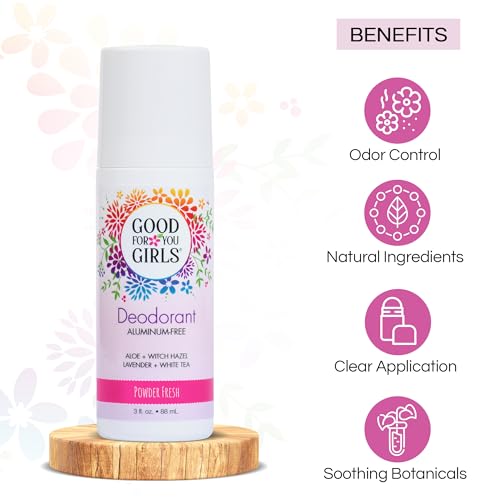 Good for You Girls Aluminum-Free, Natural Deodorant for Kids, Pre teens, Teens, Safe & Effective Odor Control, Clear Roll-On, Natural Fragrance, Vegan, Made in USA | Soft Powder, 3 oz (Pack of 2)