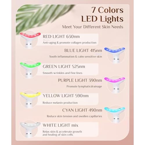 7 Color Galvanic Machines - Red Light Therapy for Face and Neck, Face Massager Tool for Wrinkles, Double Chin, Vibrating Facial Massager with Thermals, White