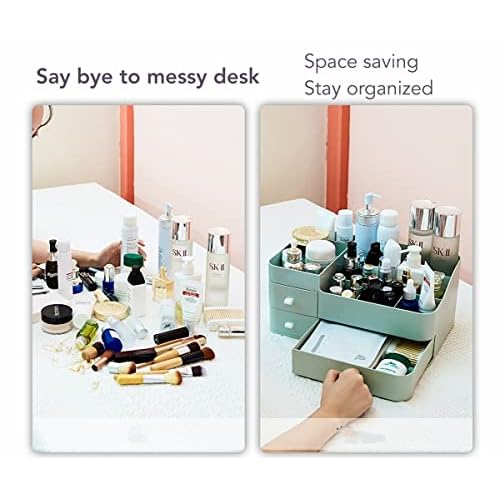 Makeup Organizer for Vanity, Large Countertop Organizer with Drawers, Cosmetics Storage for Skin Care, Brushes, Eyeshadow, Lotions, Lipstick,Nail Polish.Great for Dresser, Bathroom, Bedroom-Green