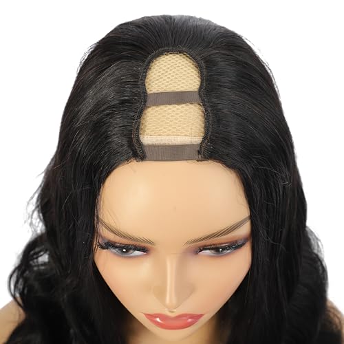 Amella Hair U Part Wig Body Wave Wigs 26 inch Brazilian Remy Human Hair Half Wig For Black Women U Shape Clip In Wig Body Wave U Part Wig Human Hair Extenions 150% Density Natural Black Color
