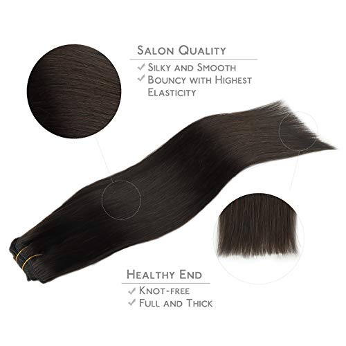 WENNALIFE Clip in Hair Extensions, 150g 24 Inch 9pcs Dark Brown Human Hair Extensions Thicker Clip in Hair Extensions Real Human Hair Clip Set Double Weft